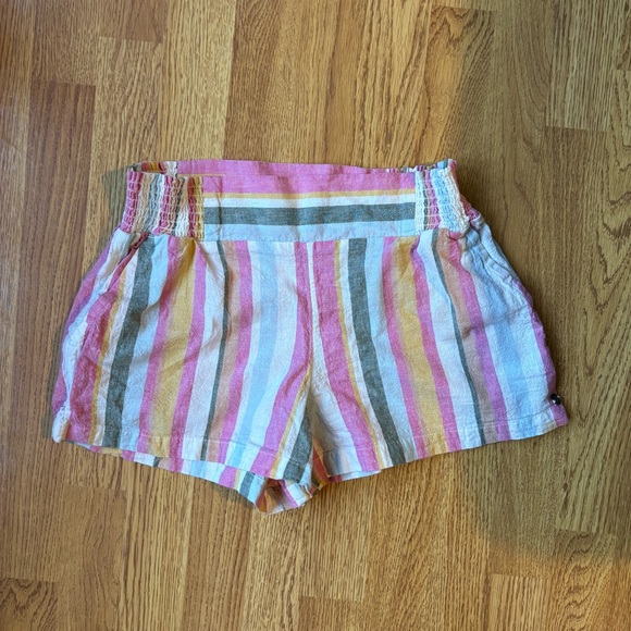 Roxy womens colorful striped shorts pockets pink green beachy linen cotton S - Picture 2 of 11
